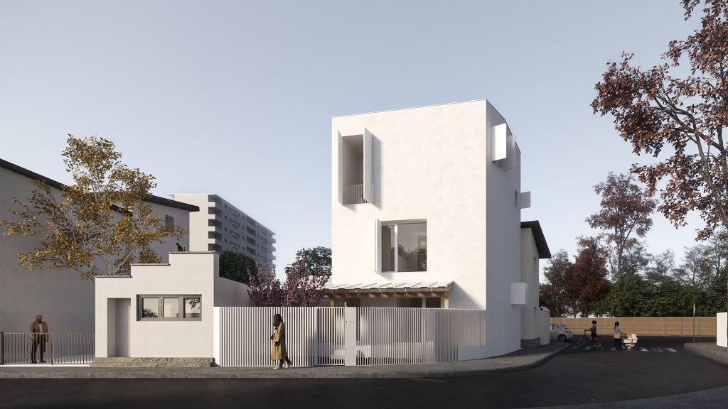 Proiect locuinta individuala P+2 cu suprafata totala de 140mp, amplasata pe un teren de colt.